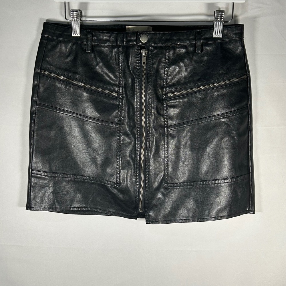 Altar'd State Faux Leather Black Mini Skirt Size 11 Zip Front, Edgy Street Style